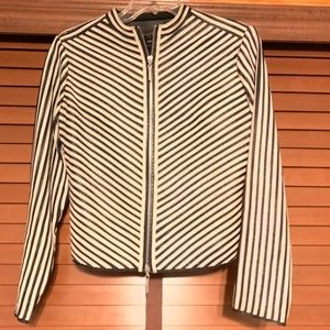 Bagatelle black/white stipe leather moto jacket